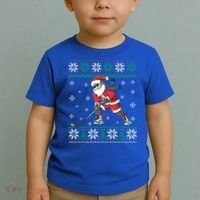 Funny Santa Claus Christmas Ice Hockey Ugly Sweater Boys Great Gift Toddler T-Shirt thumb 2