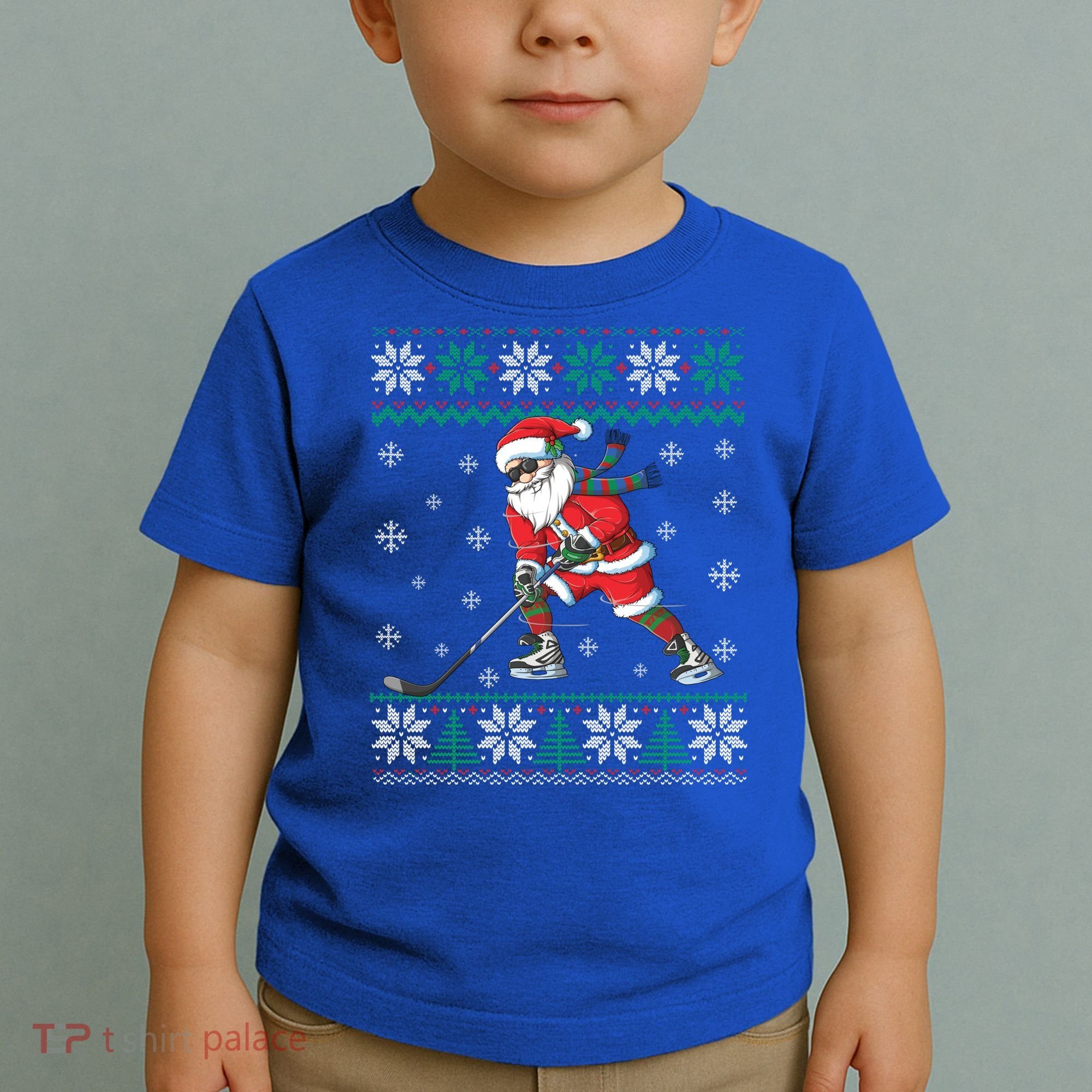 Funny Santa Claus Christmas Ice Hockey Ugly Sweater Boys Great Gift Toddler T-Shirt