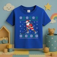 Funny Santa Claus Christmas Ice Hockey Ugly Sweater Boys Great Gift Toddler T-Shirt thumb 3
