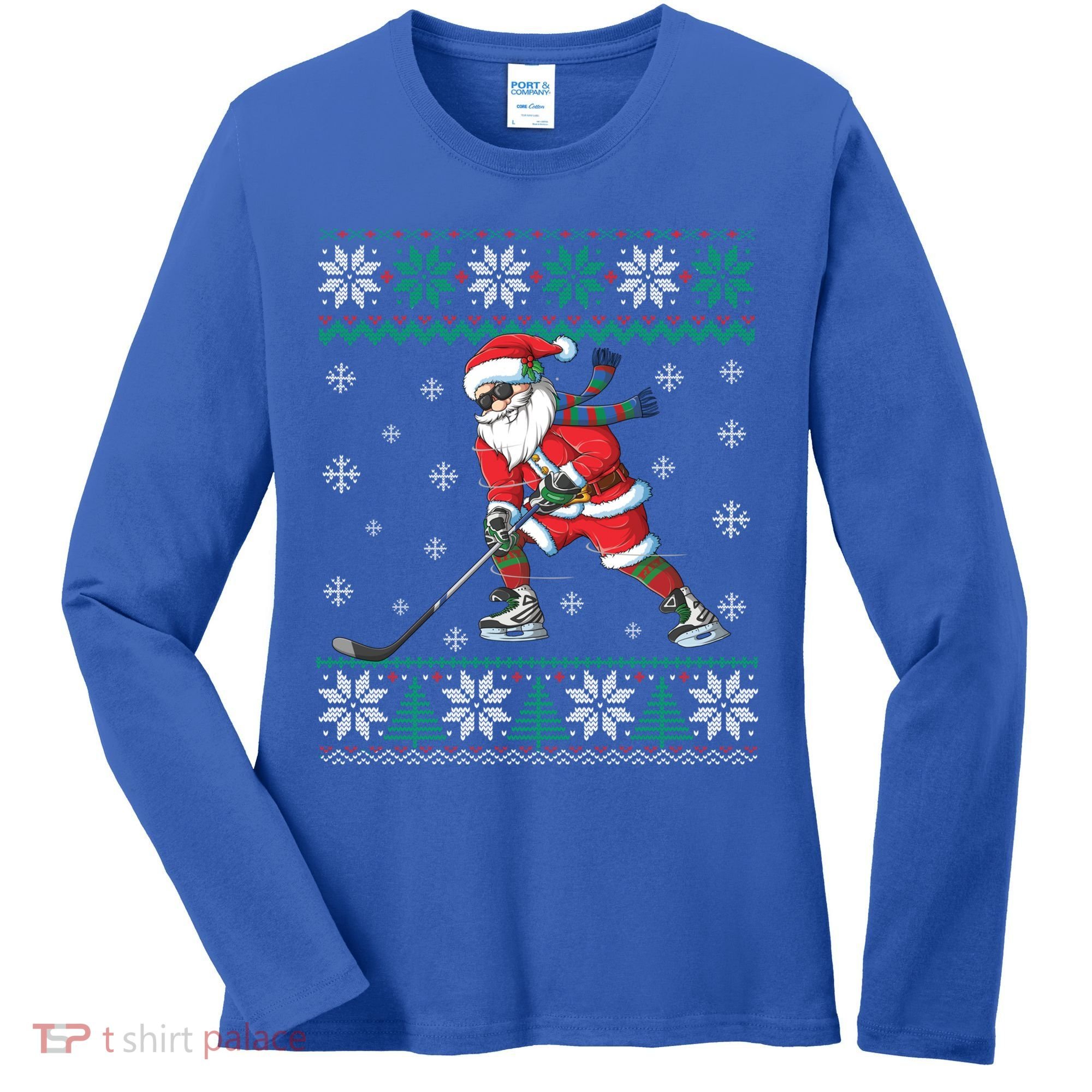Funny Santa Claus Christmas Ice Hockey Ugly Sweater Boys Great Gift Women's Long Sleeve Shirt