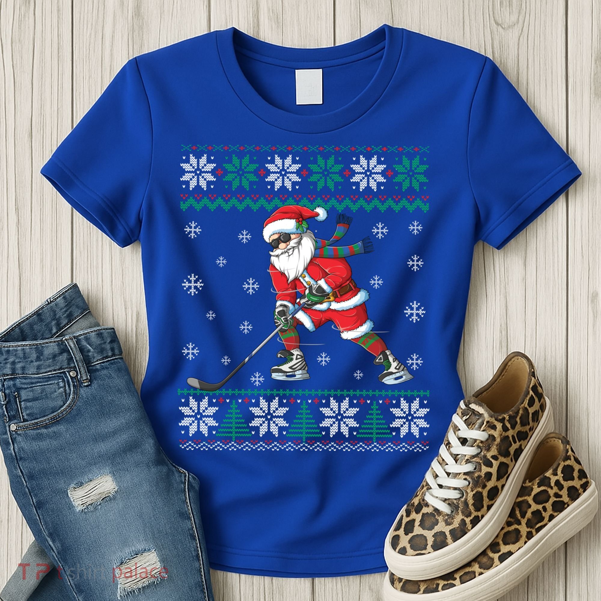 Funny Santa Claus Christmas Ice Hockey Ugly Sweater Boys Great Gift Women's T-Shirt