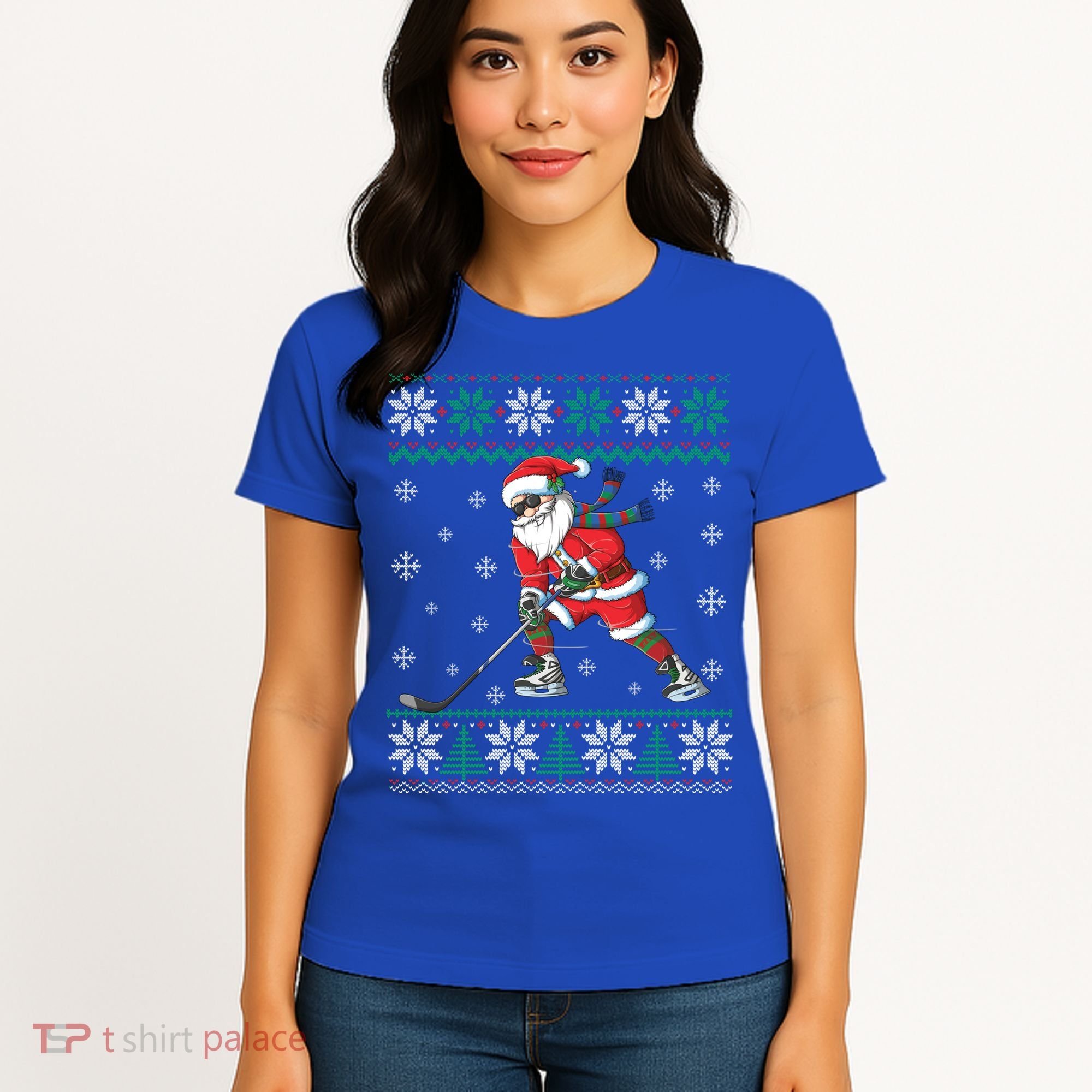 Funny Santa Claus Christmas Ice Hockey Ugly Sweater Boys Great Gift Women's T-Shirt