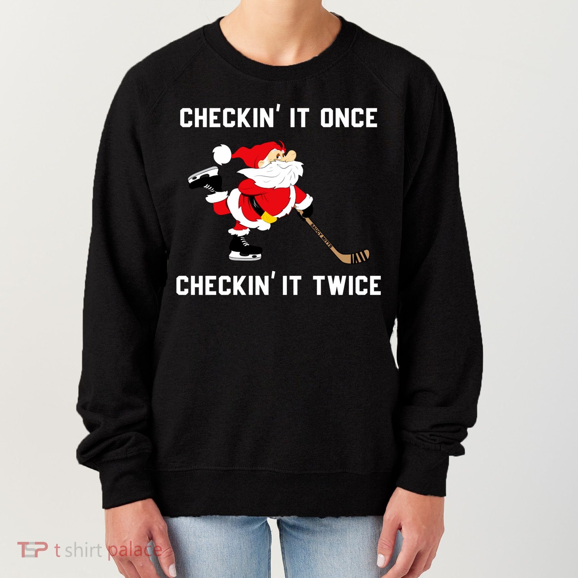 Funny Santa Clause Christmas Ice Hockey For Boys Great Gift Women's Sweatshirt