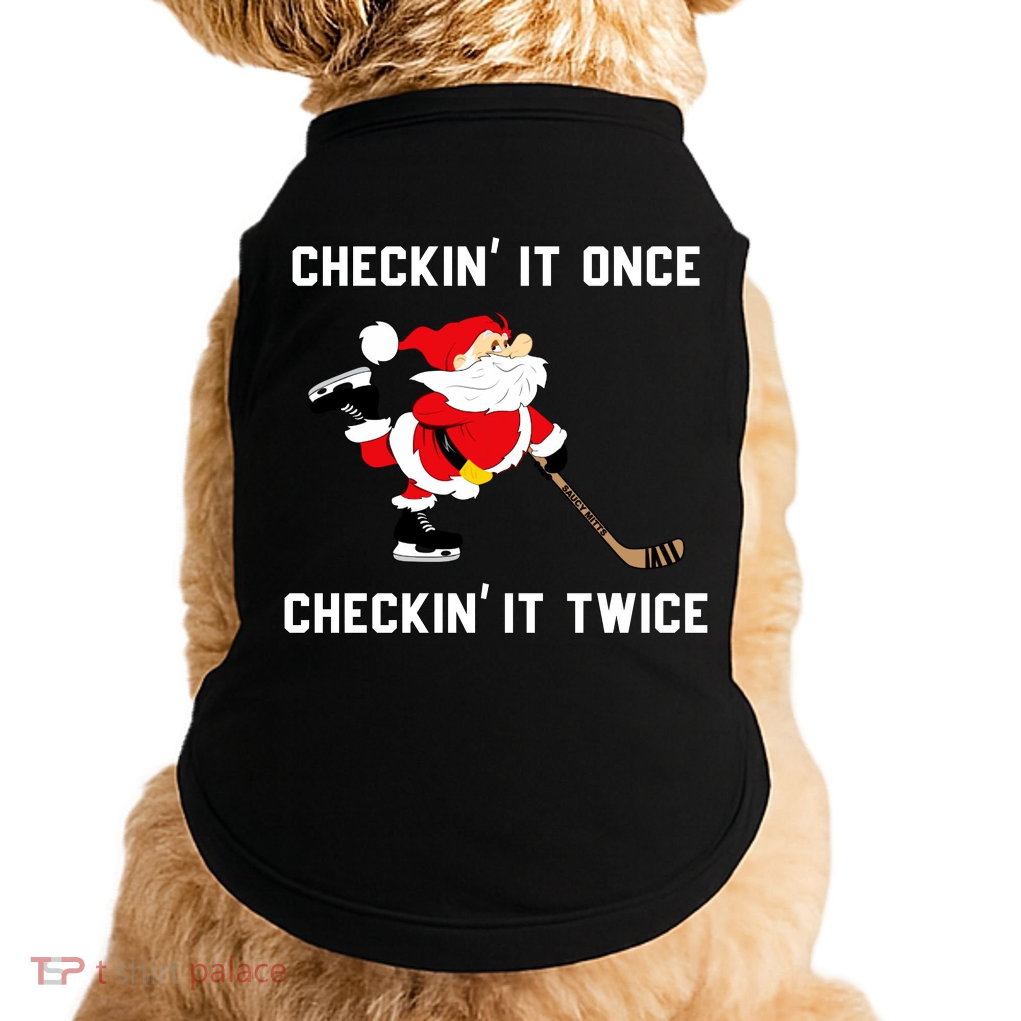 Funny Santa Clause Christmas Ice Hockey For Boys Great Gift Doggie Tank