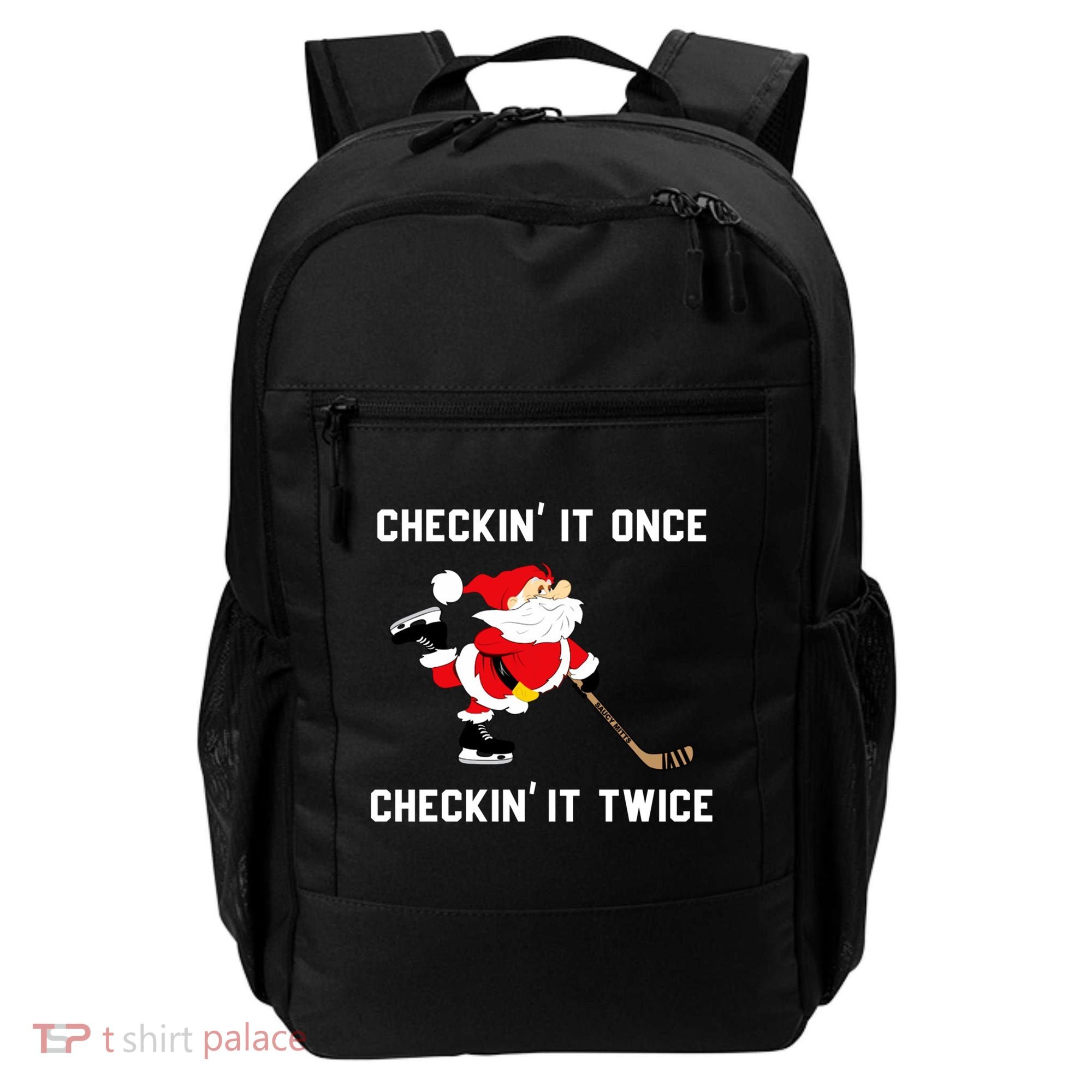 Funny Santa Clause Christmas Ice Hockey For Boys Great Gift Backpack