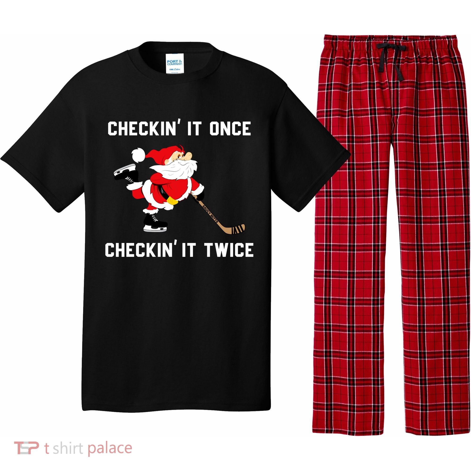 Funny Santa Clause Christmas Ice Hockey For Boys Great Gift Pajama Set