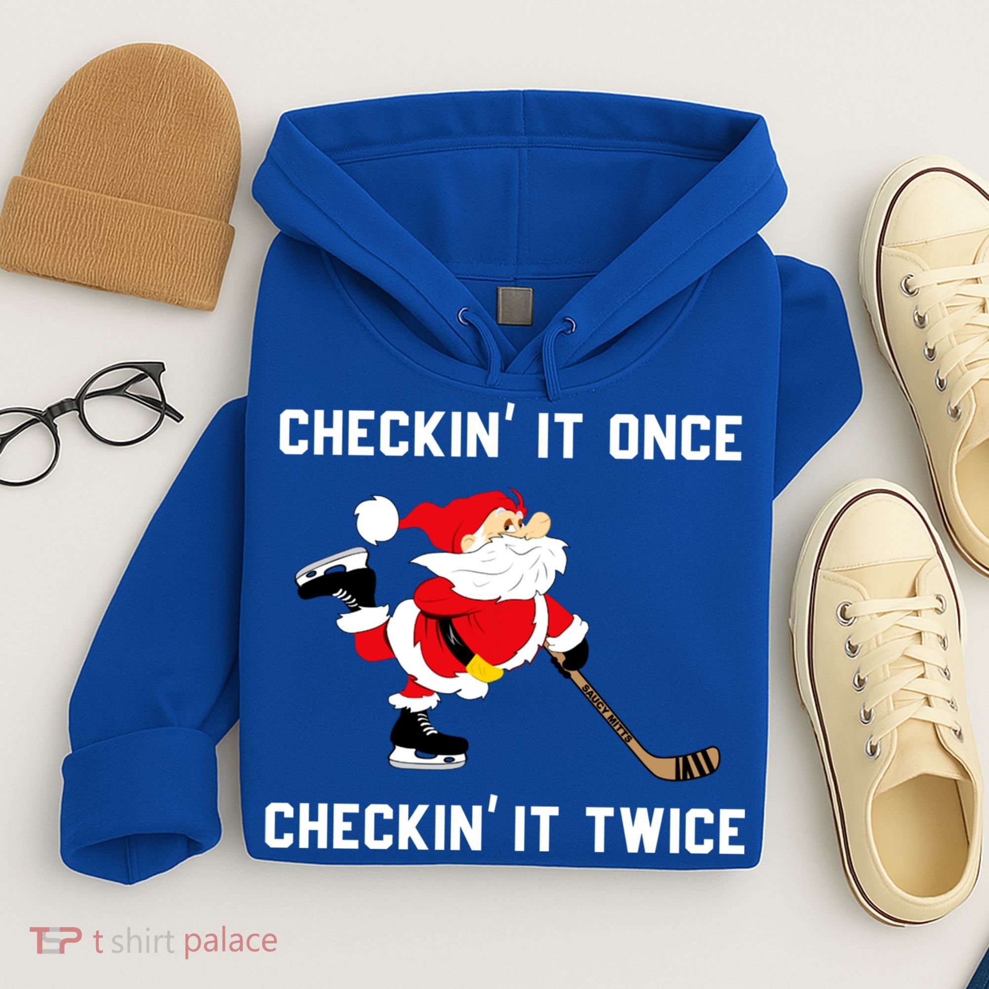Funny Santa Clause Christmas Ice Hockey For Boys Great Gift Hoodie