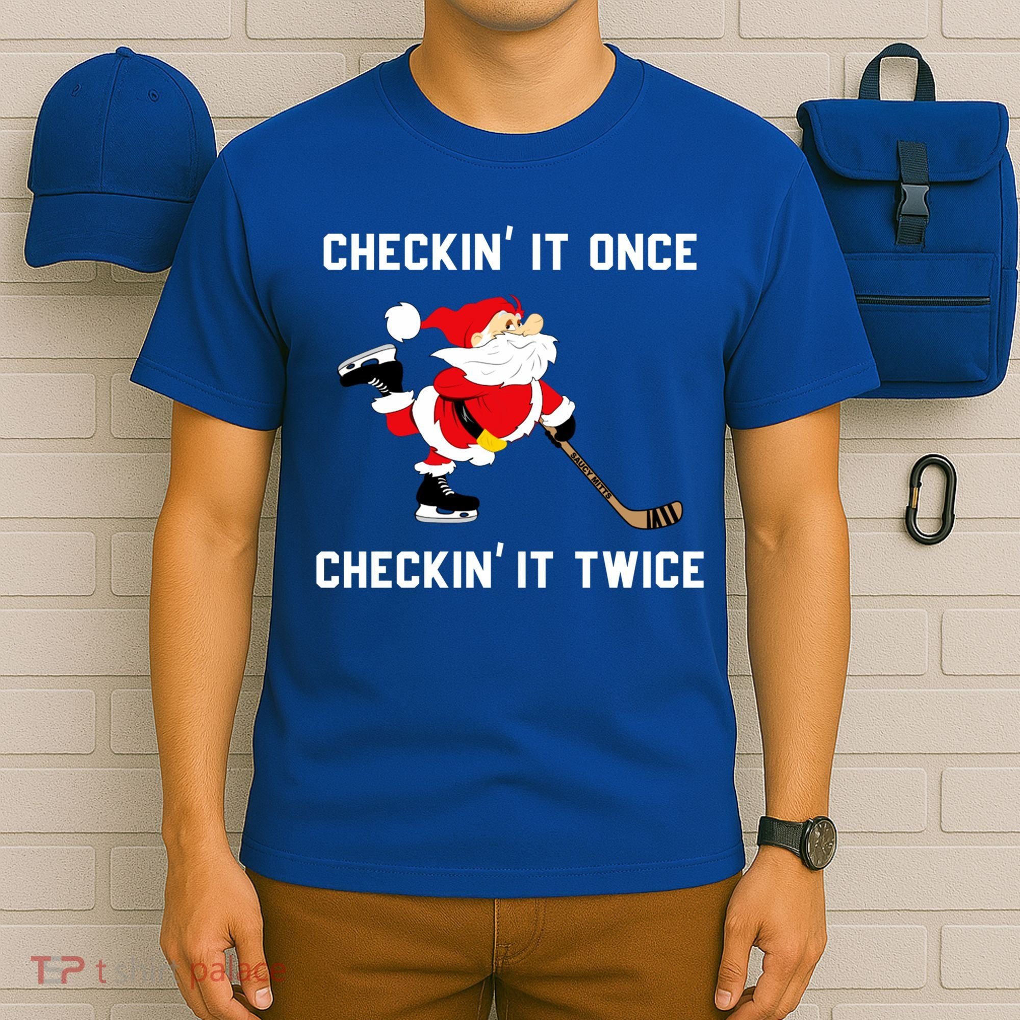 Funny Santa Clause Christmas Ice Hockey For Boys Great Gift T-Shirt