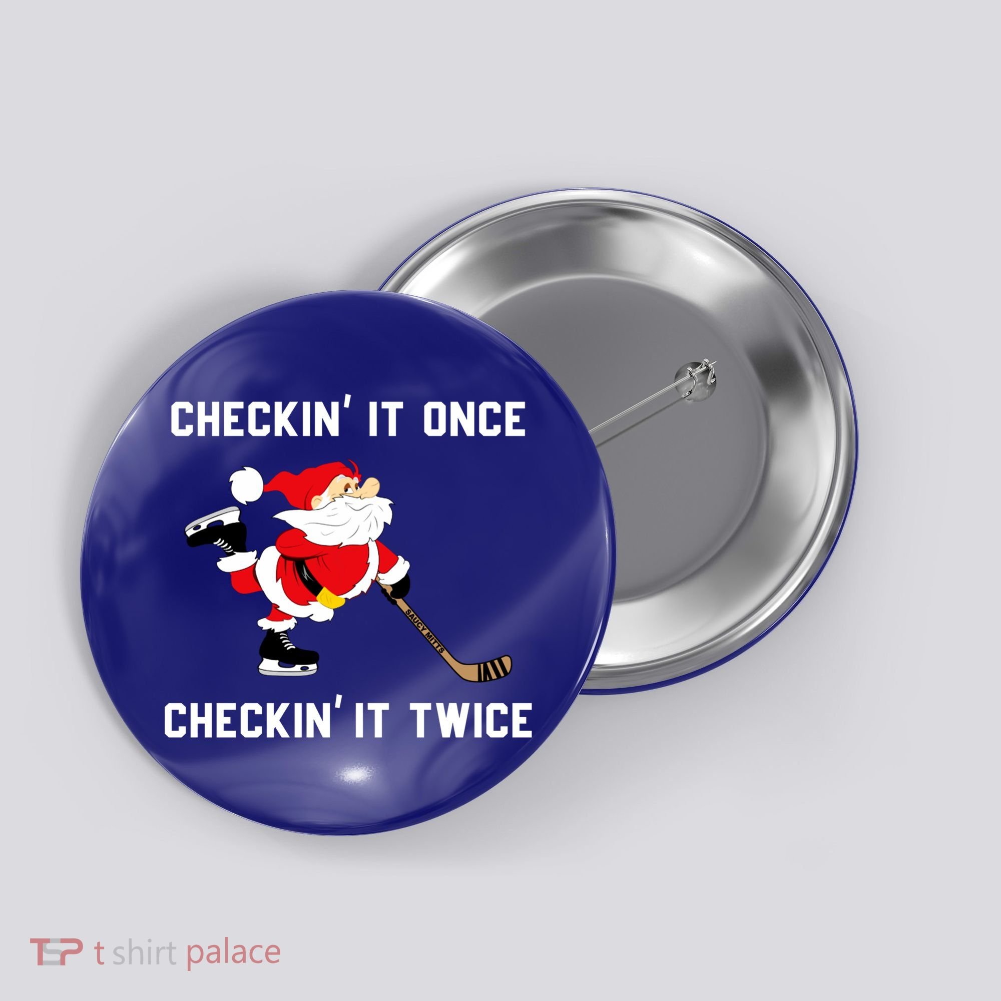 Funny Santa Clause Christmas Ice Hockey For Boys Great Gift Button