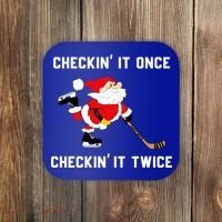 Funny Santa Clause Christmas Ice Hockey For Boys Great Gift Coaster thumb 0