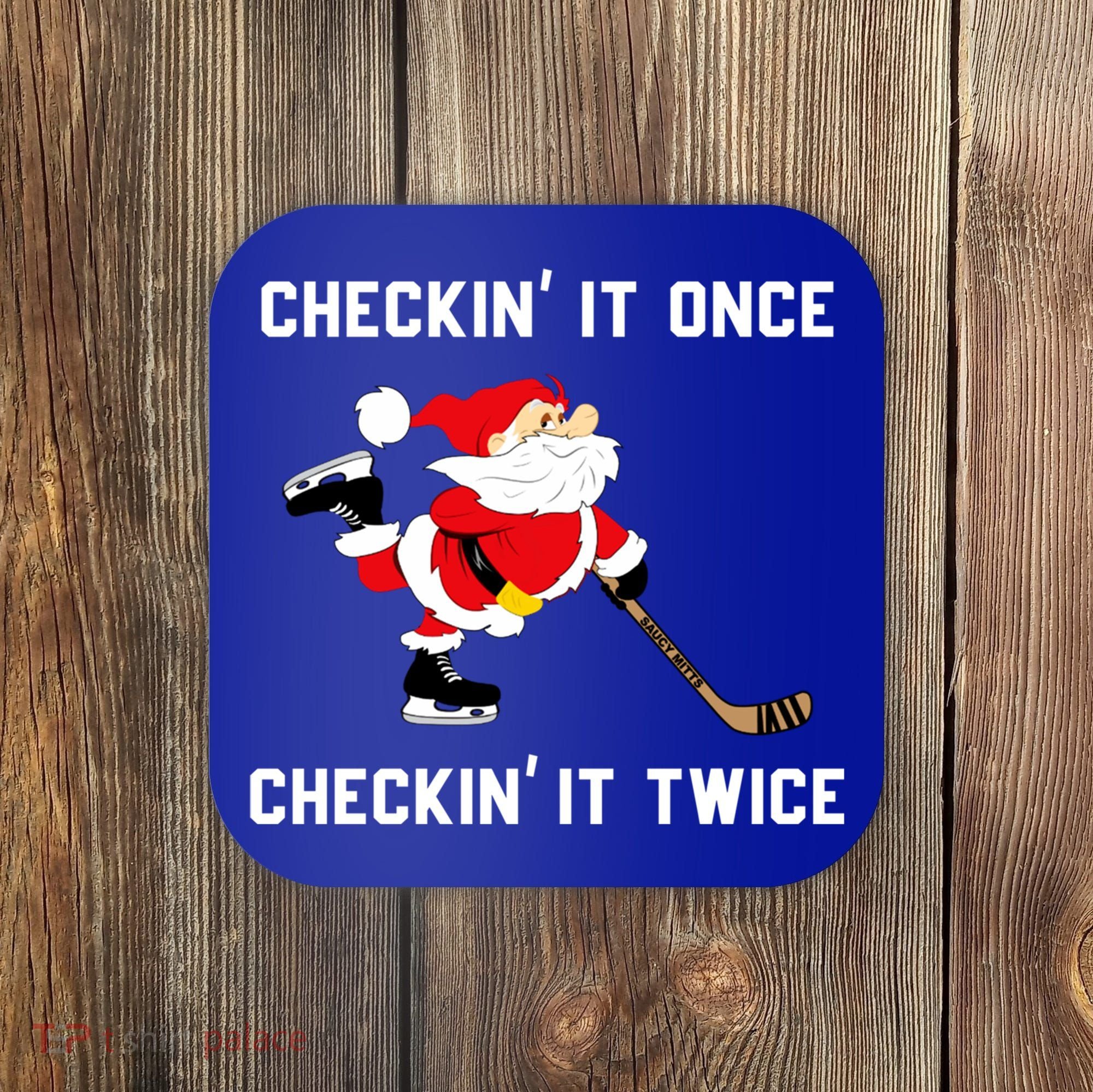 Funny Santa Clause Christmas Ice Hockey For Boys Great Gift Coaster