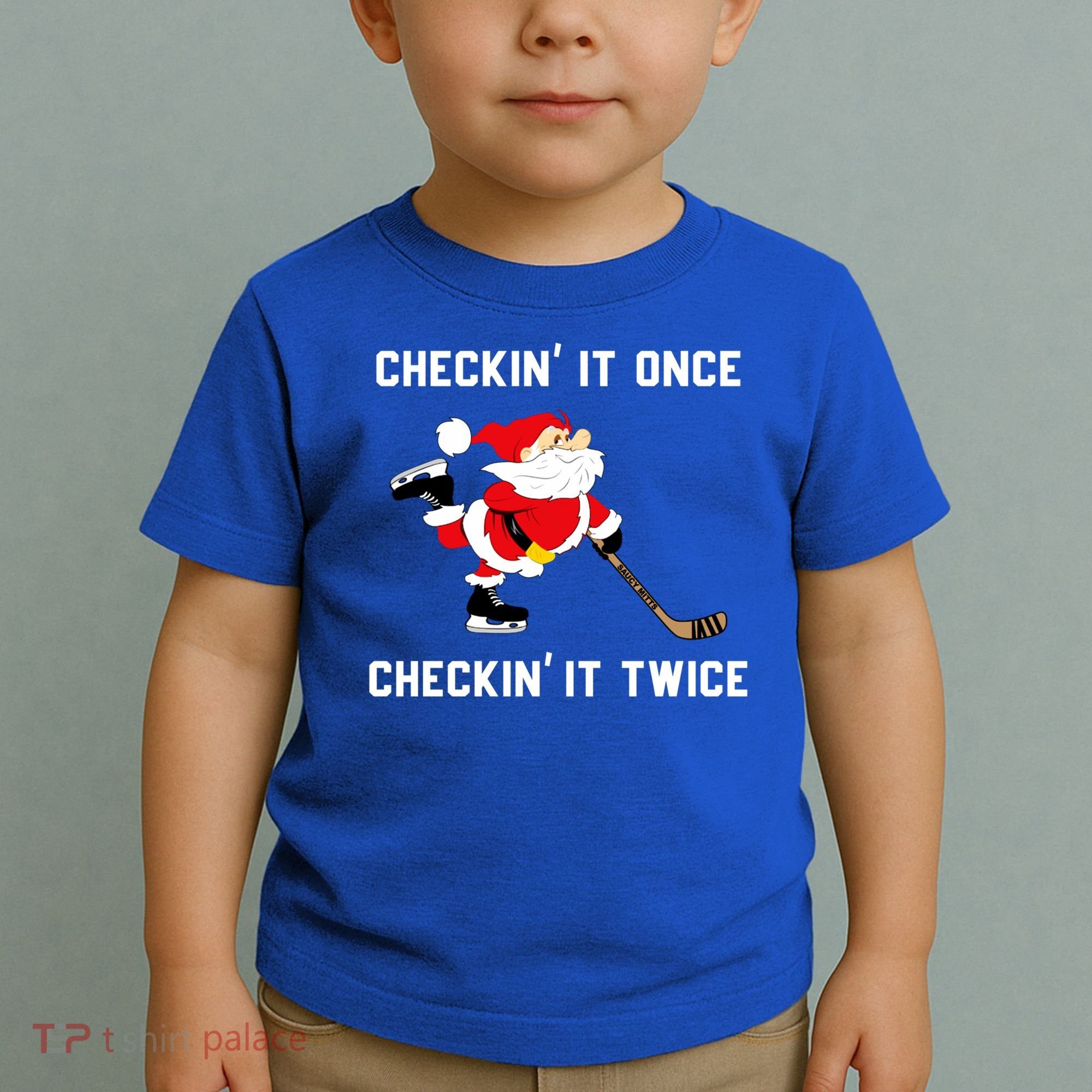 Funny Santa Clause Christmas Ice Hockey For Boys Great Gift Toddler T-Shirt