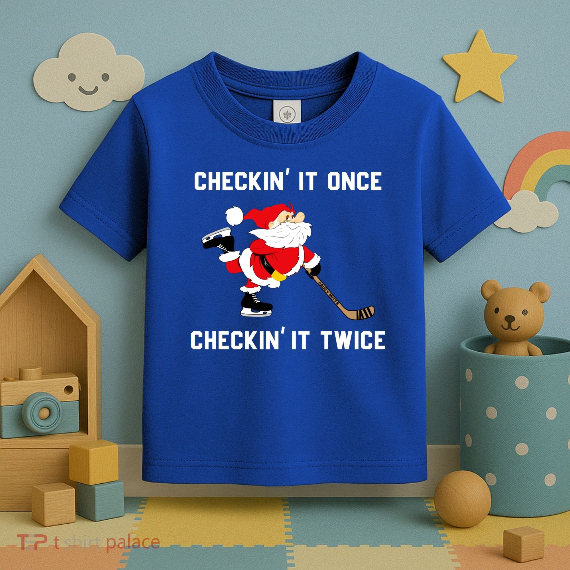 Funny Santa Clause Christmas Ice Hockey For Boys Great Gift Toddler T-Shirt