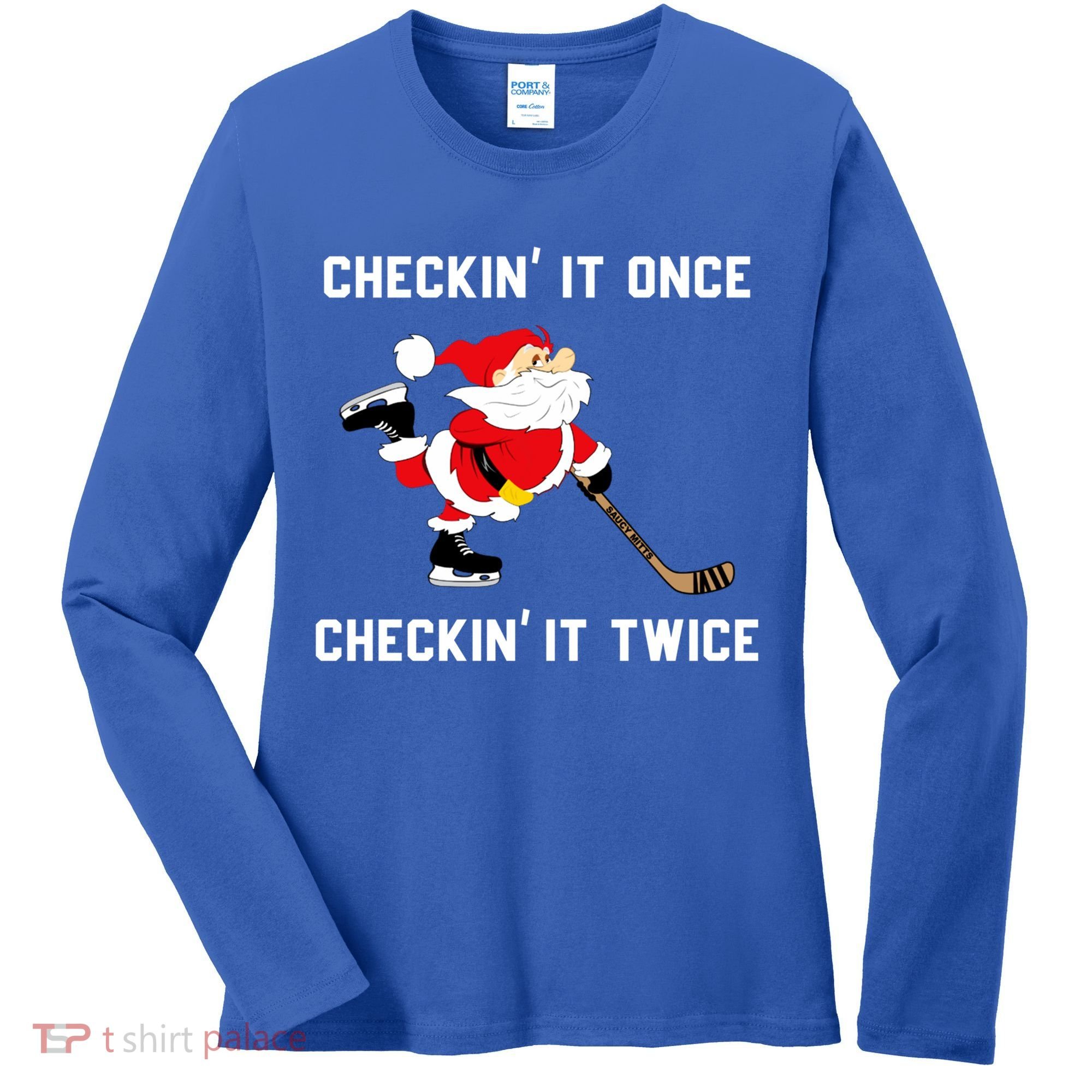 Funny Santa Clause Christmas Ice Hockey For Boys Great Gift Women's Long Sleeve Shirt