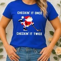 Funny Santa Clause Christmas Ice Hockey For Boys Great Gift Women's T-Shirt thumb 2
