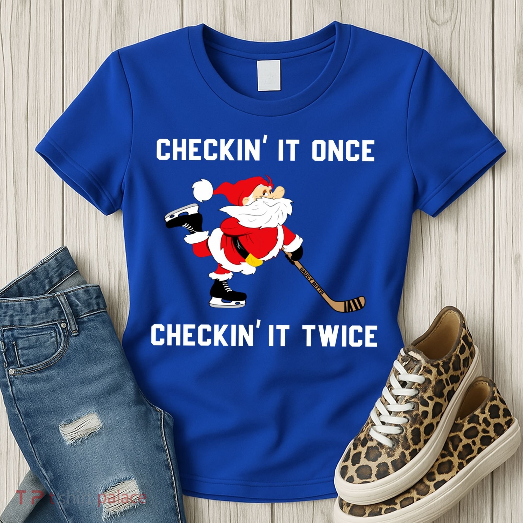 Funny Santa Clause Christmas Ice Hockey For Boys Great Gift Women's T-Shirt