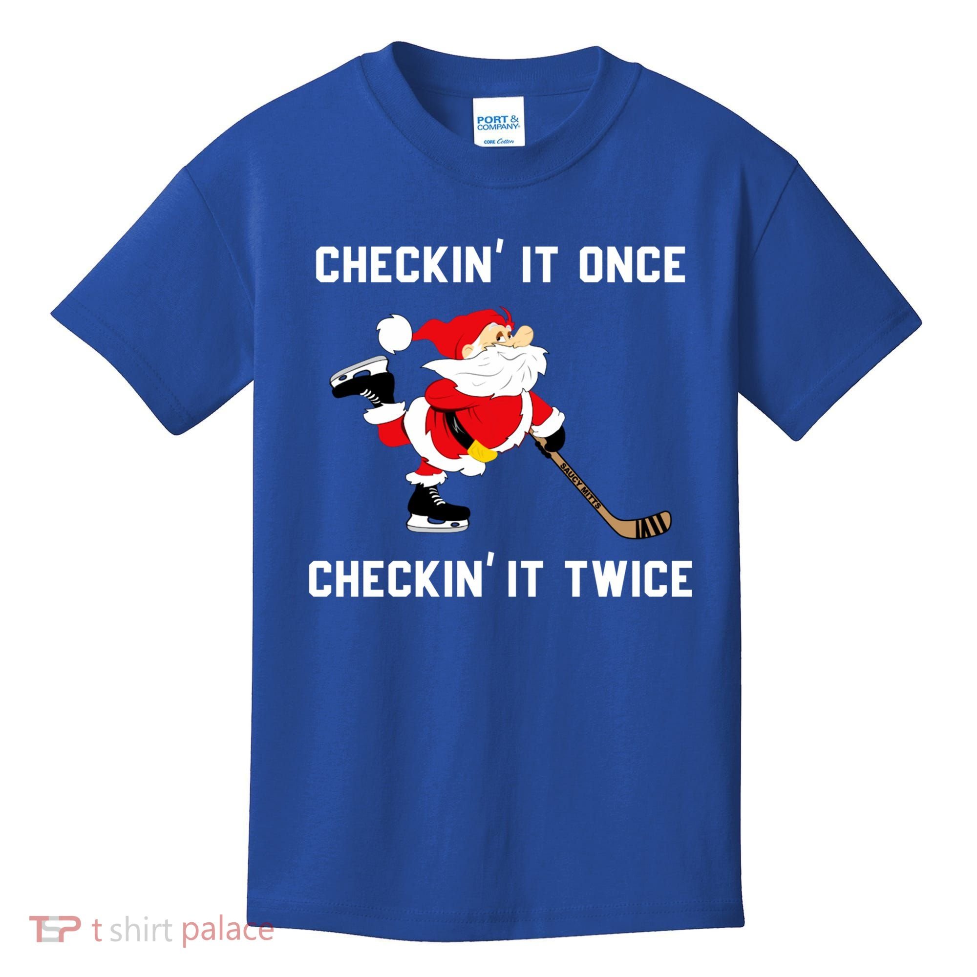 Funny Santa Clause Christmas Ice Hockey For Boys Great Gift Kids T-Shirt
