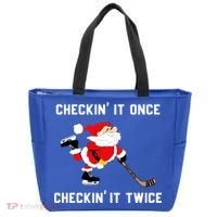 Funny Santa Clause Christmas Ice Hockey For Boys Great Gift Tote Bag thumb 0