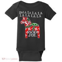 Funny Swedish Christmas God Jul Dala Horse Dalahost Baby Bodysuit thumb 0
