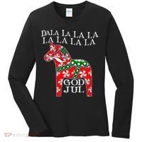 Funny Swedish Christmas God Jul Dala Horse Dalahost Women's Long Sleeve Shirt thumb 0
