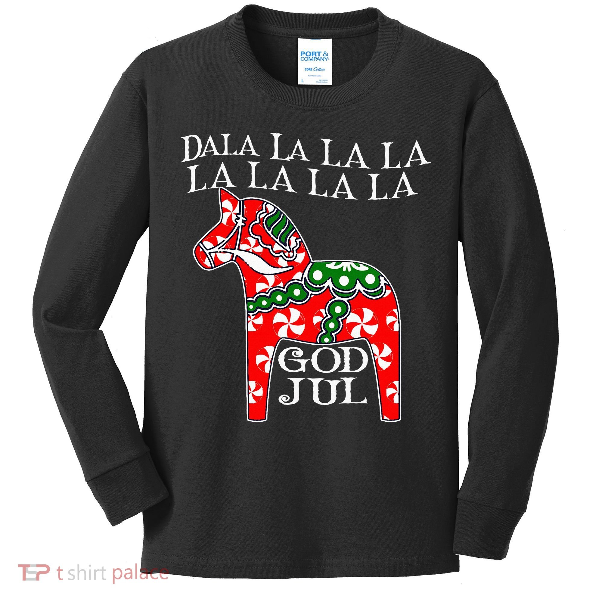 Funny Swedish Christmas God Jul Dala Horse Dalahost Kids Long Sleeve Shirt