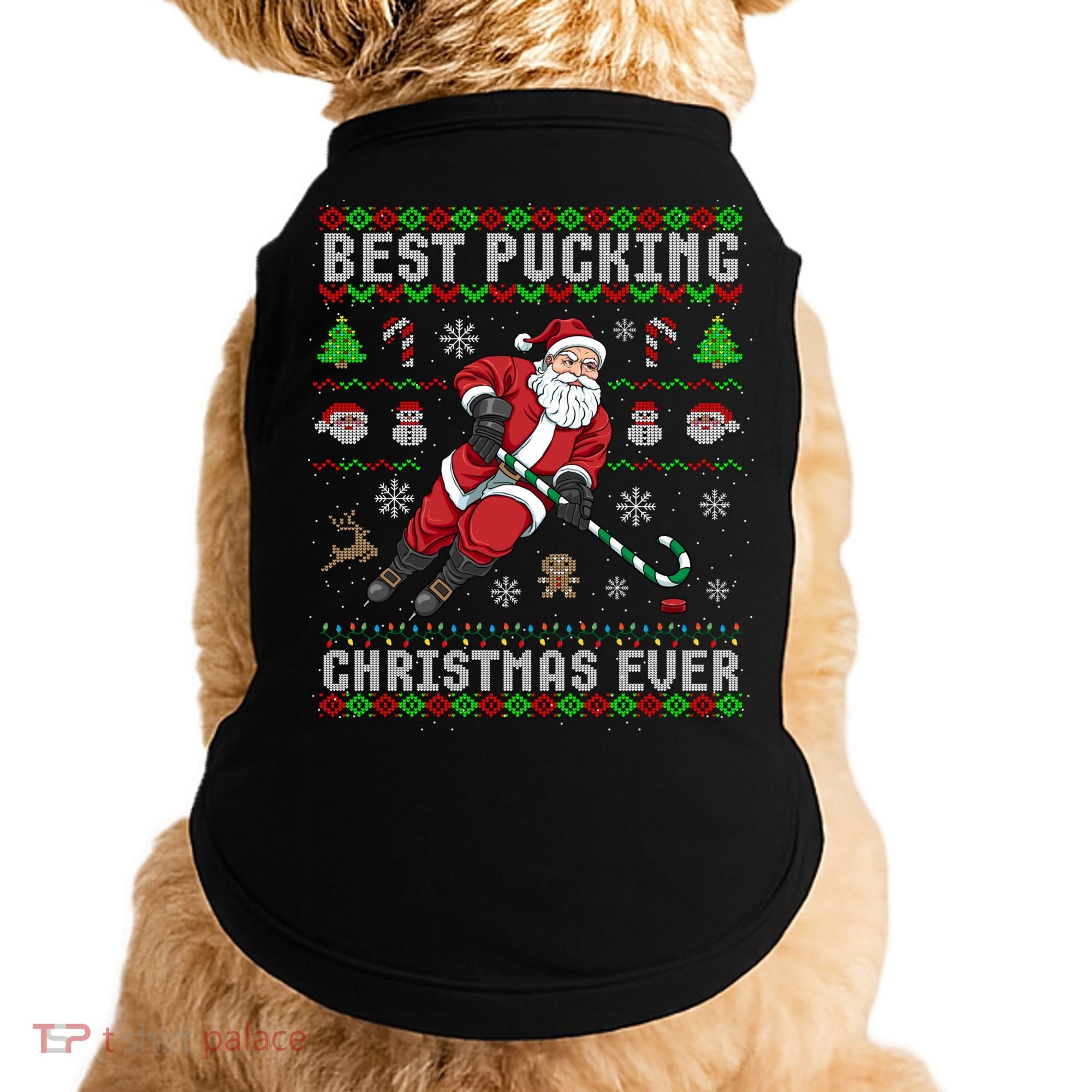 Funny Santa Claus Ugly Christmas Ice Hockey Best Pucking Gift Doggie Tank