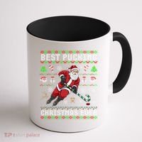 Funny Santa Claus Ugly Christmas Ice Hockey Best Pucking Gift Coffee Mug thumb 1
