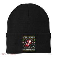 Funny Santa Claus Ugly Christmas Ice Hockey Best Pucking Gift Beanie thumb 0