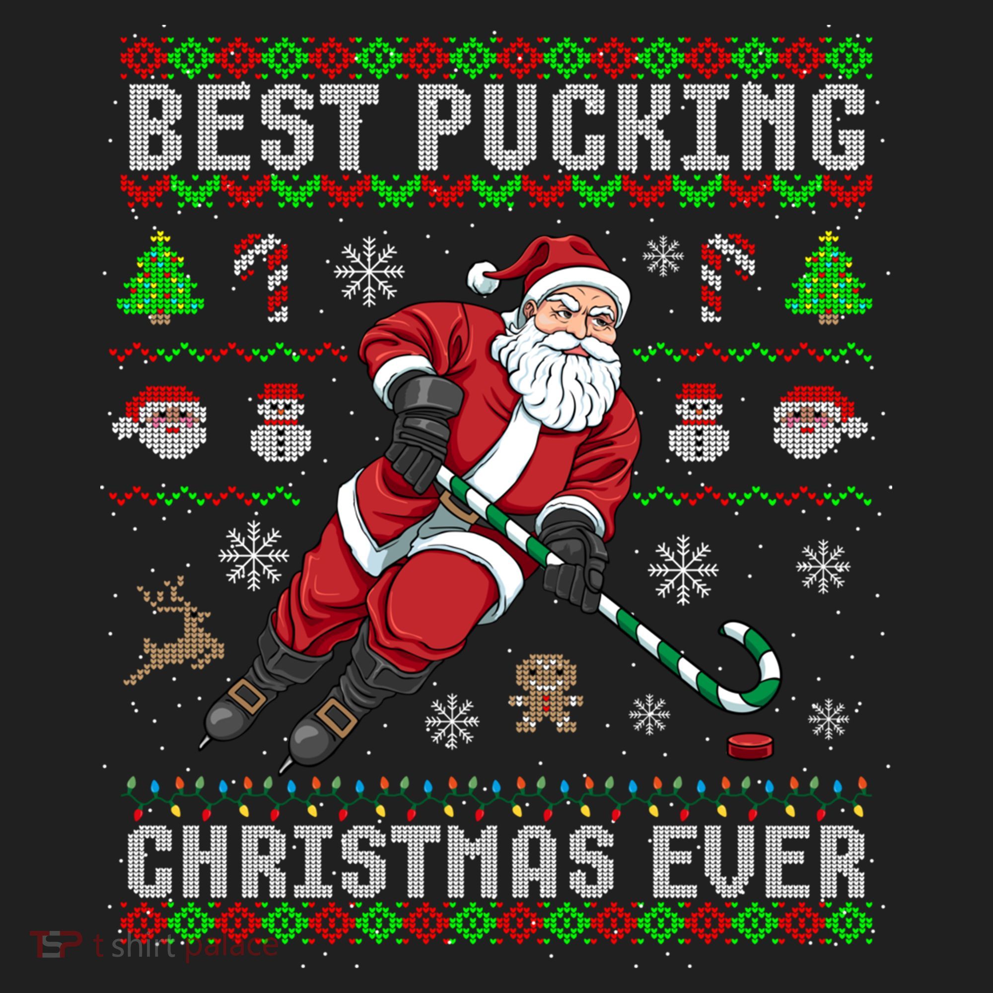 Funny Santa Claus Ugly Christmas Ice Hockey Best Pucking Gift Beanie