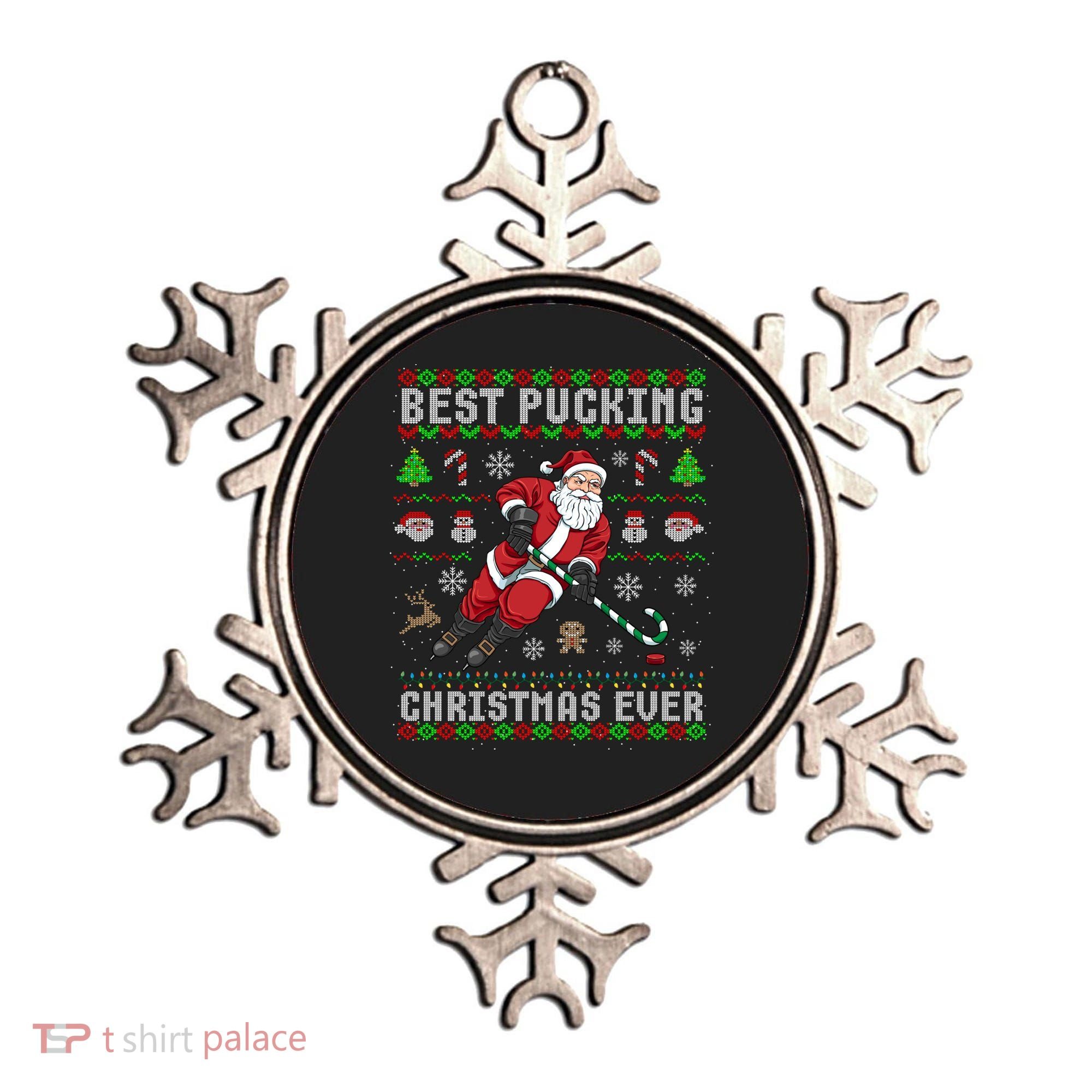Funny Santa Claus Ugly Christmas Ice Hockey Best Pucking Gift Ornament