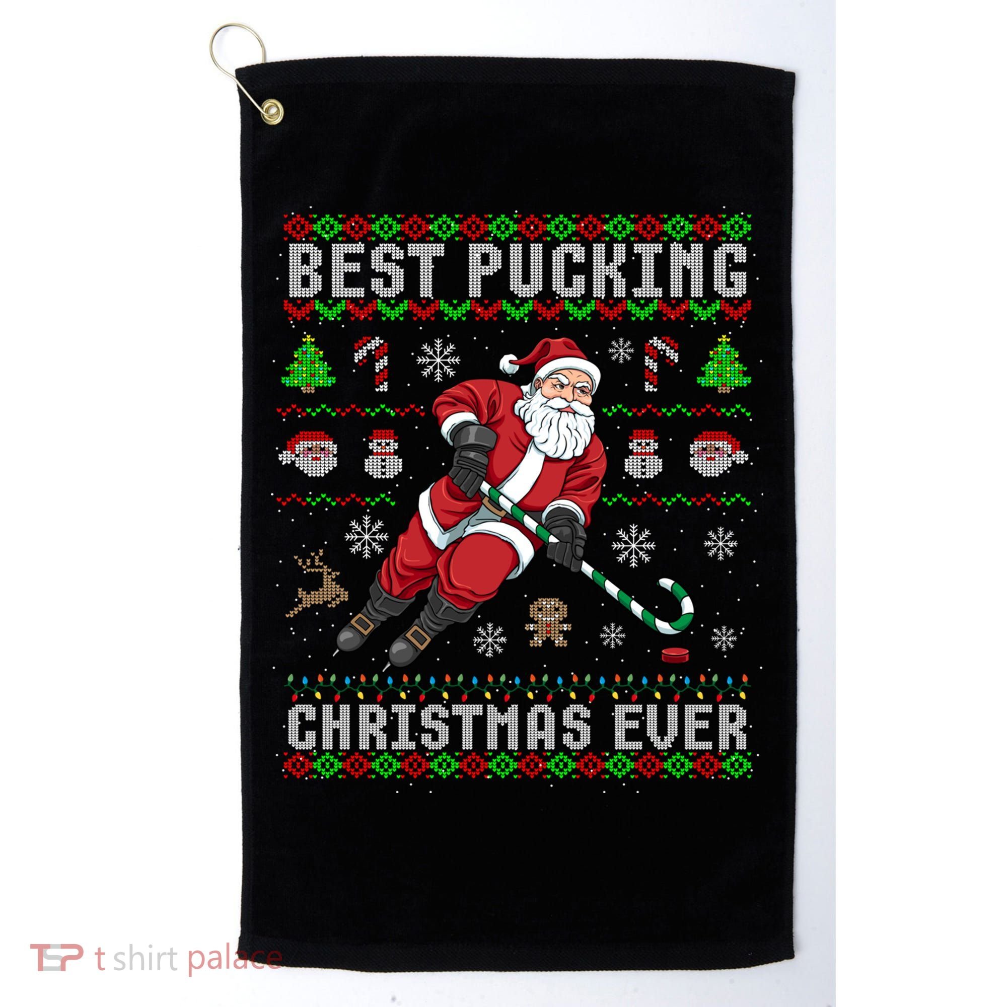 Funny Santa Claus Ugly Christmas Ice Hockey Best Pucking Gift Golf Towel