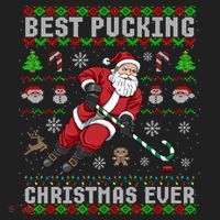 Funny Santa Claus Ugly Christmas Ice Hockey Best Pucking Gift Golf Towel thumb 3
