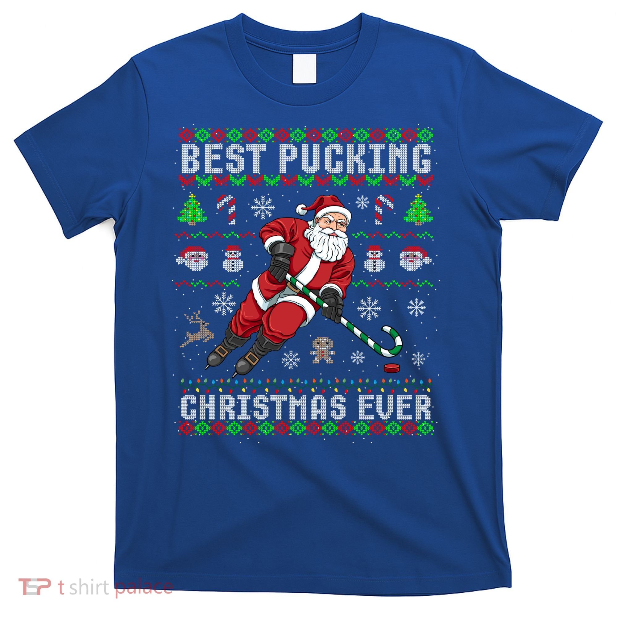 Funny Santa Claus Ugly Christmas Ice Hockey Best Pucking Gift T-Shirt