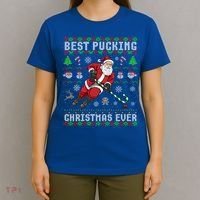 Funny Santa Claus Ugly Christmas Ice Hockey Best Pucking Gift T-Shirt thumb 4