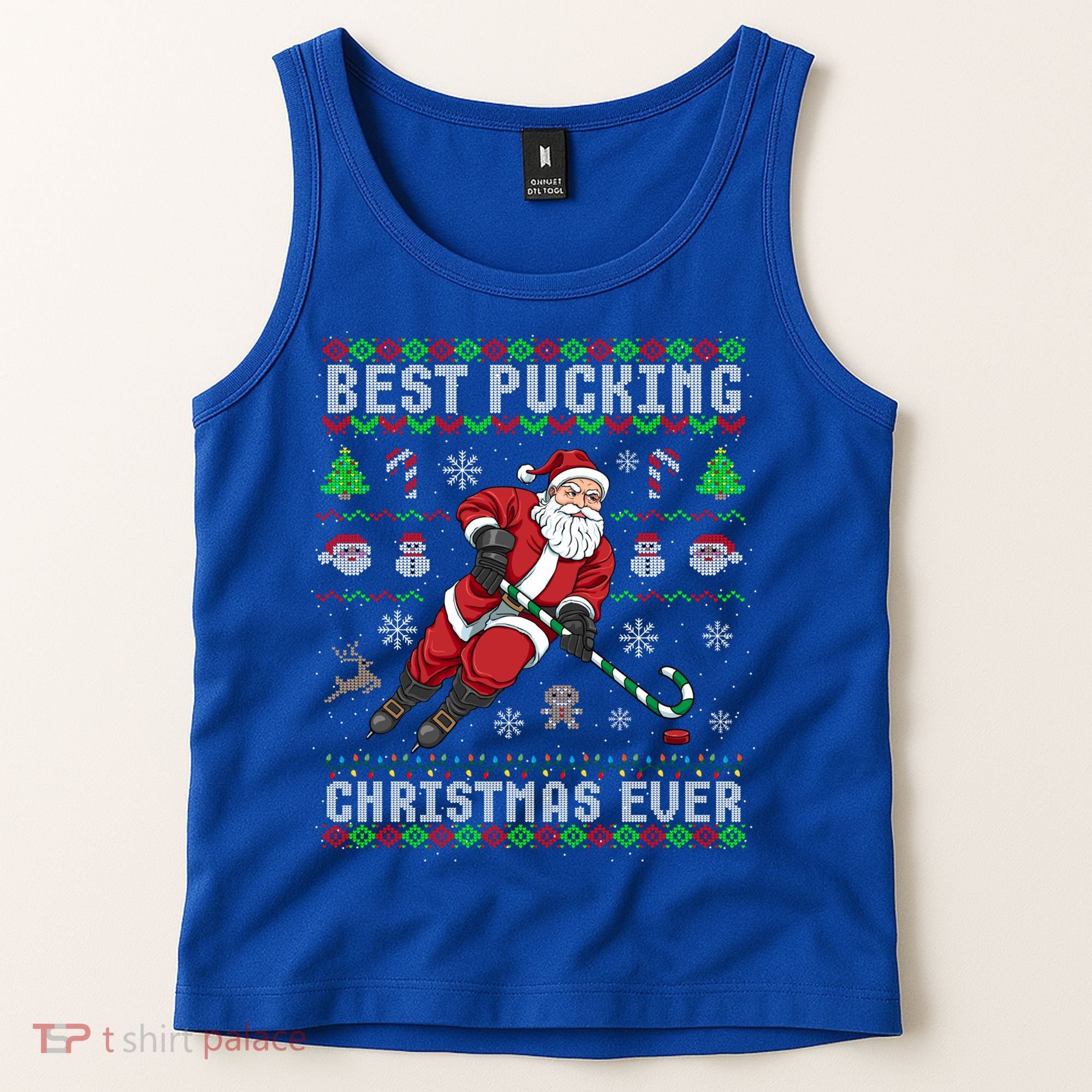 Funny Santa Claus Ugly Christmas Ice Hockey Best Pucking Gift Tank Top