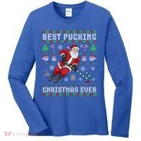 Funny Santa Claus Ugly Christmas Ice Hockey Best Pucking Gift Women's Long Sleeve Shirt thumb 0