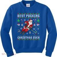 Funny Santa Claus Ugly Christmas Ice Hockey Best Pucking Gift Kids Sweatshirt thumb 0