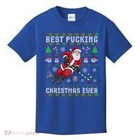Funny Santa Claus Ugly Christmas Ice Hockey Best Pucking Gift Kids T-Shirt thumb 0