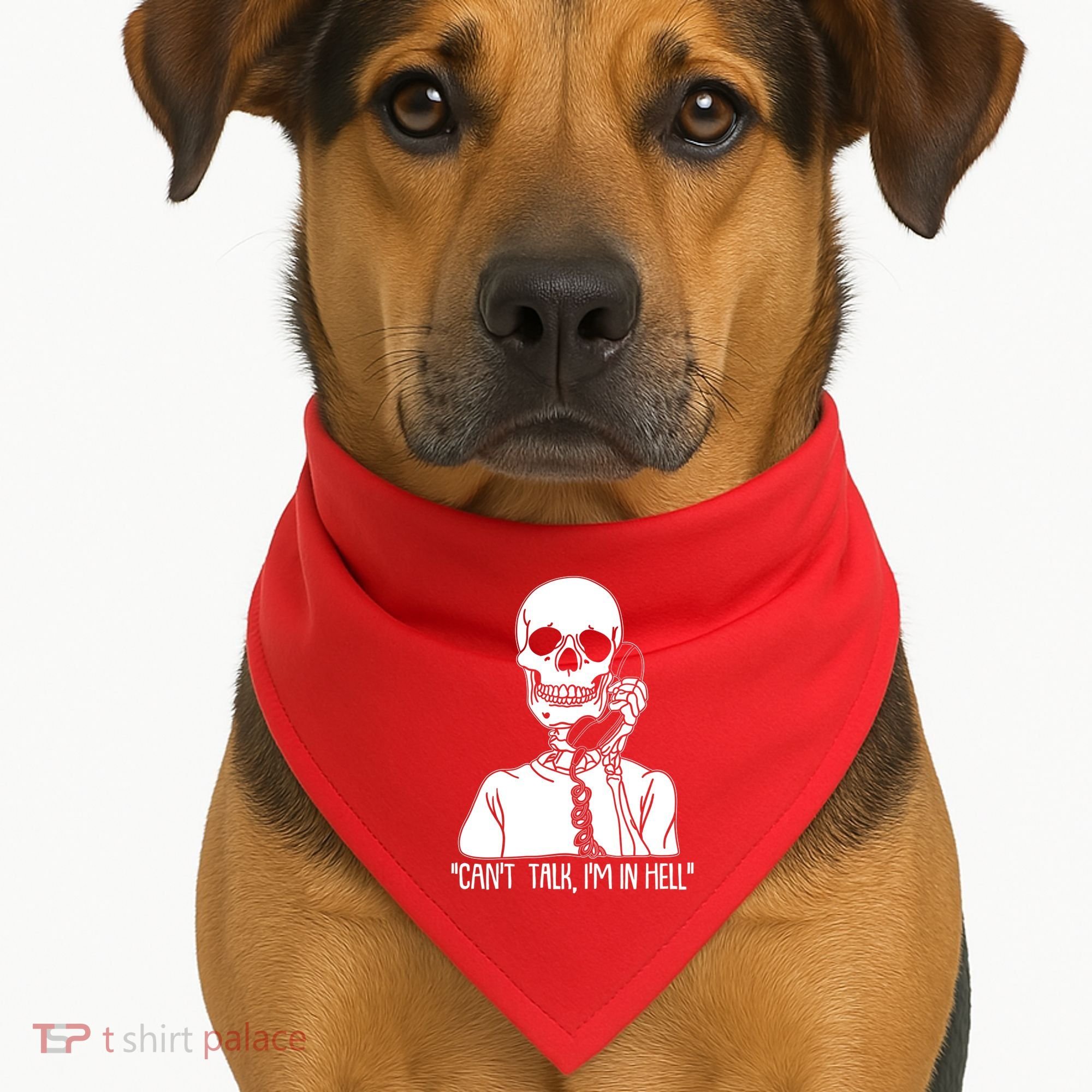 Funny Skeleton Cant Talk Im In Hell USA-Made Doggie Bandana