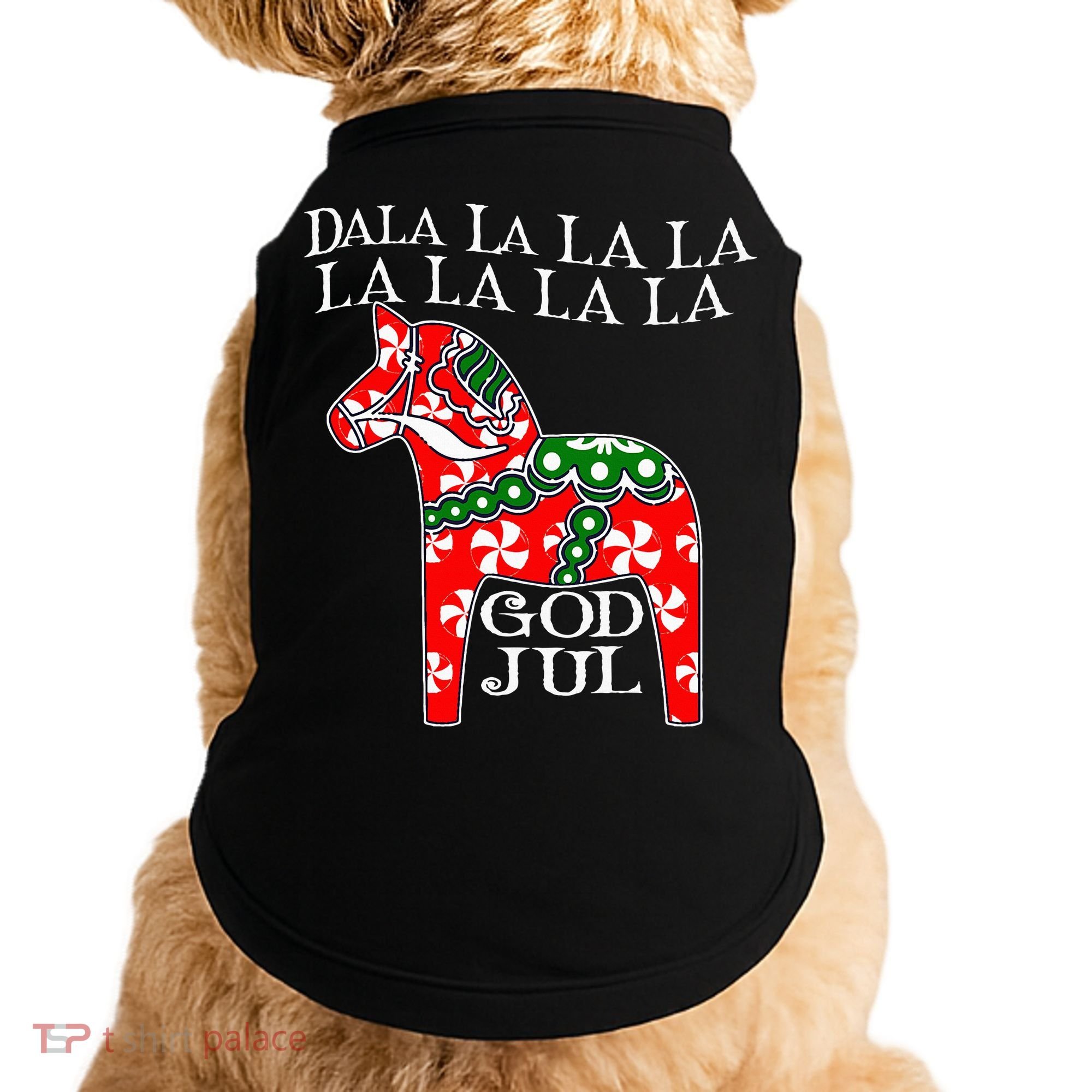 Funny Swedish Christmas God Jul Dala Horse Dalahost Doggie Tank