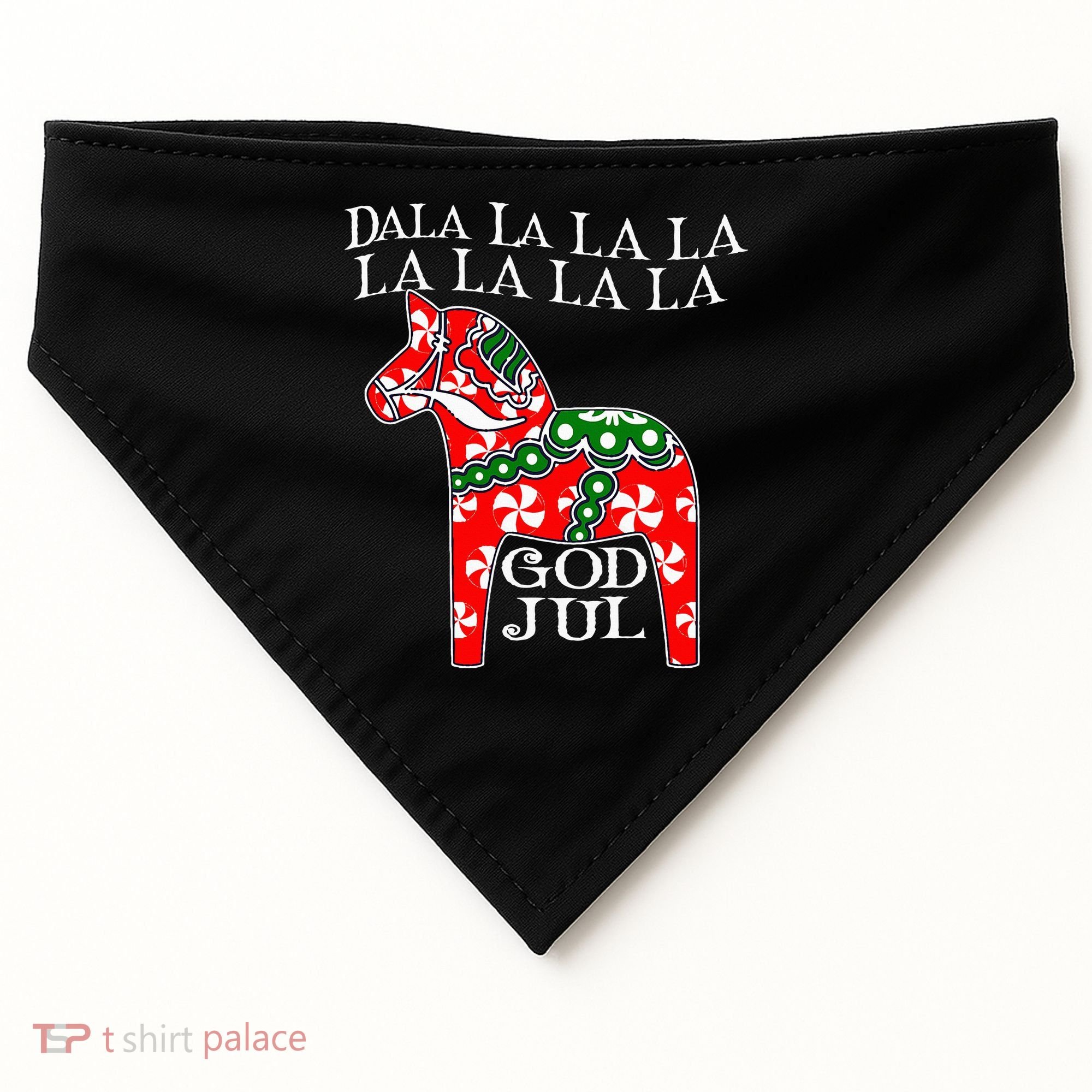 Funny Swedish Christmas God Jul Dala Horse Dalahost USA-Made Doggie Bandana