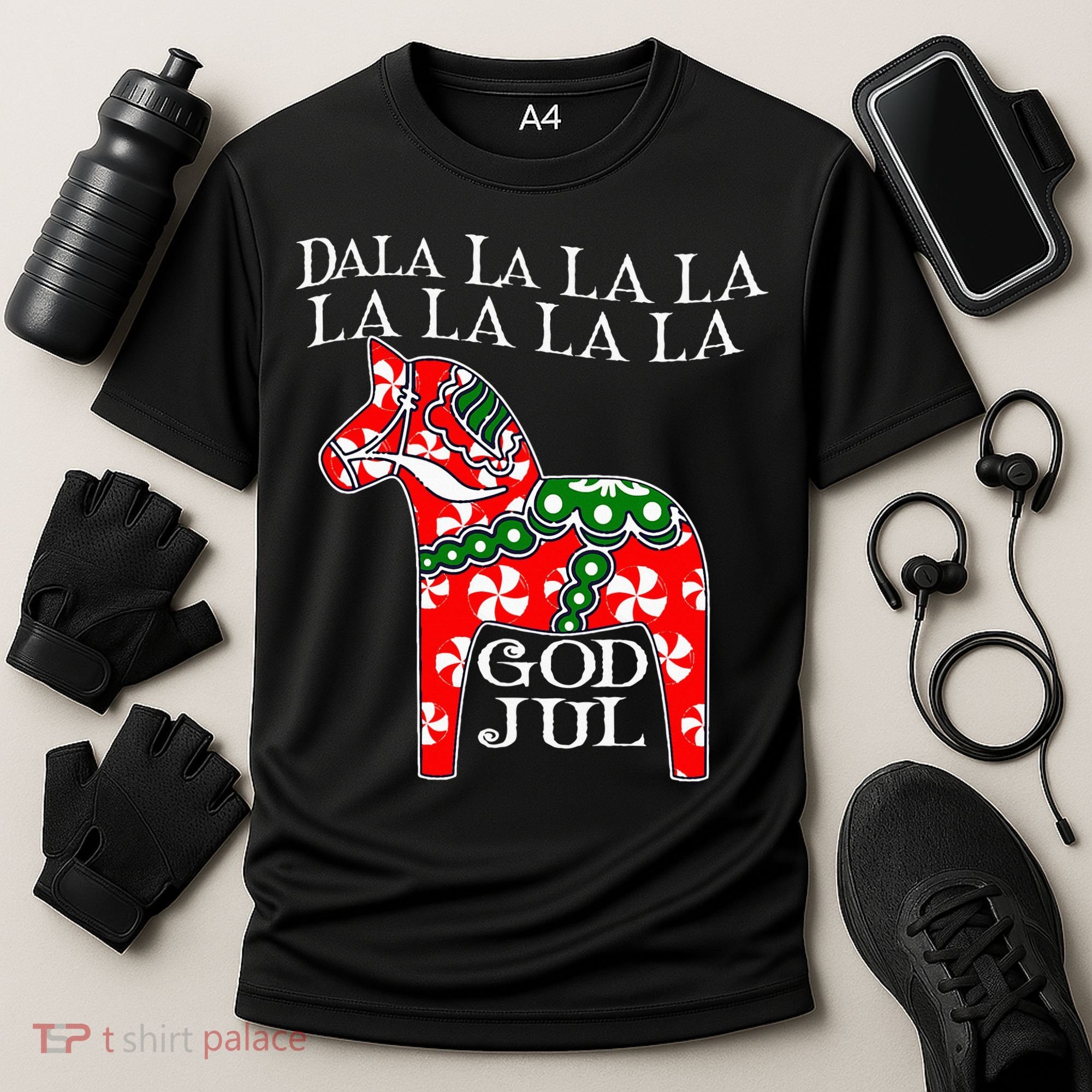 Funny Swedish Christmas God Jul Dala Horse Dalahost Cooling Performance Crew T-Shirt