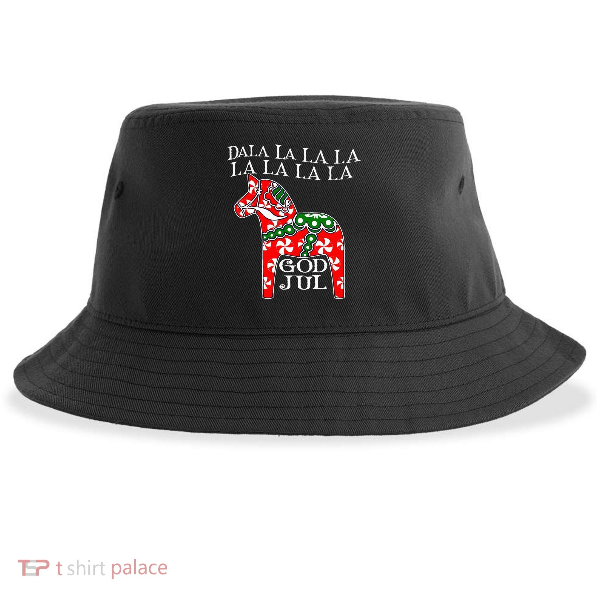 Funny Swedish Christmas God Jul Dala Horse Dalahost Sustainable Bucket Hat
