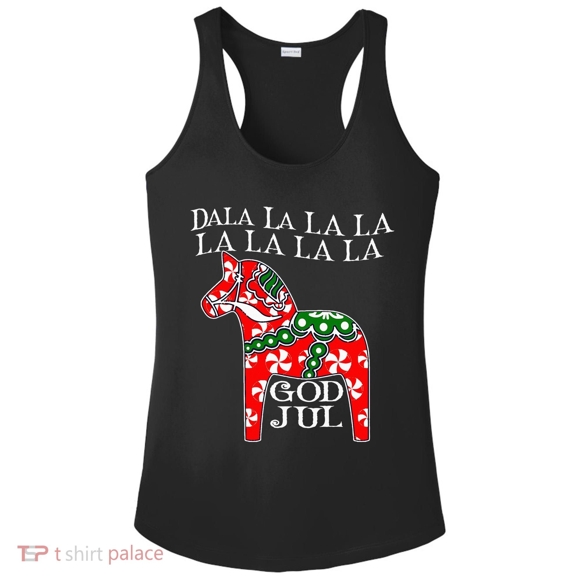 Funny Swedish Christmas God Jul Dala Horse Dalahost Ladies PosiCharge Competitor Racerback Tank