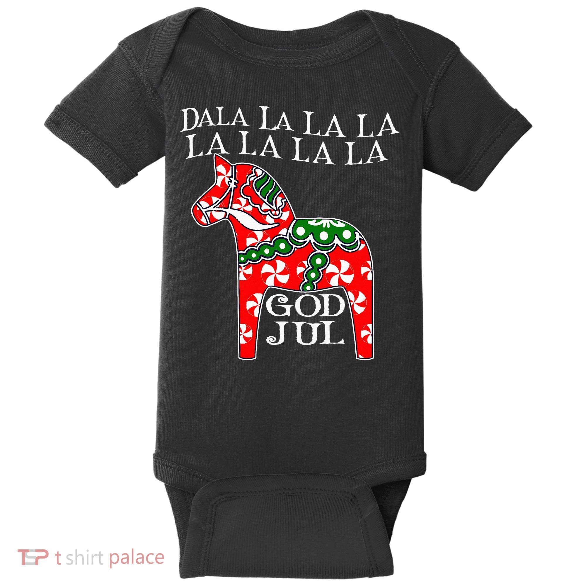 Funny Swedish Christmas God Jul Dala Horse Dalahost Baby Bodysuit