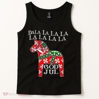Funny Swedish Christmas God Jul Dala Horse Dalahost Tank Top thumb 2
