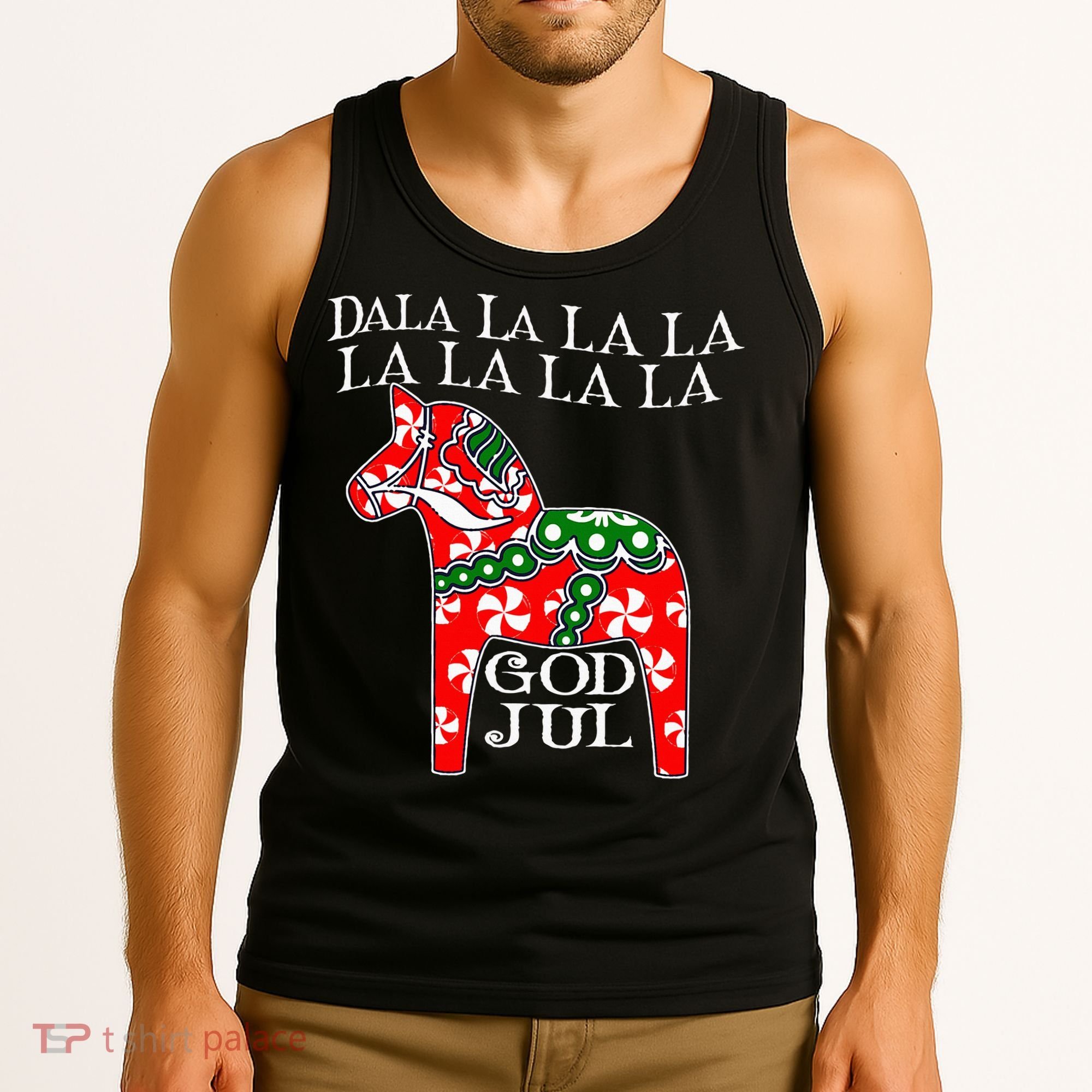 Funny Swedish Christmas God Jul Dala Horse Dalahost Tank Top