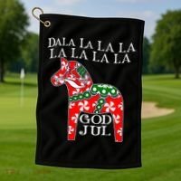 Funny Swedish Christmas God Jul Dala Horse Dalahost Golf Towel thumb 1