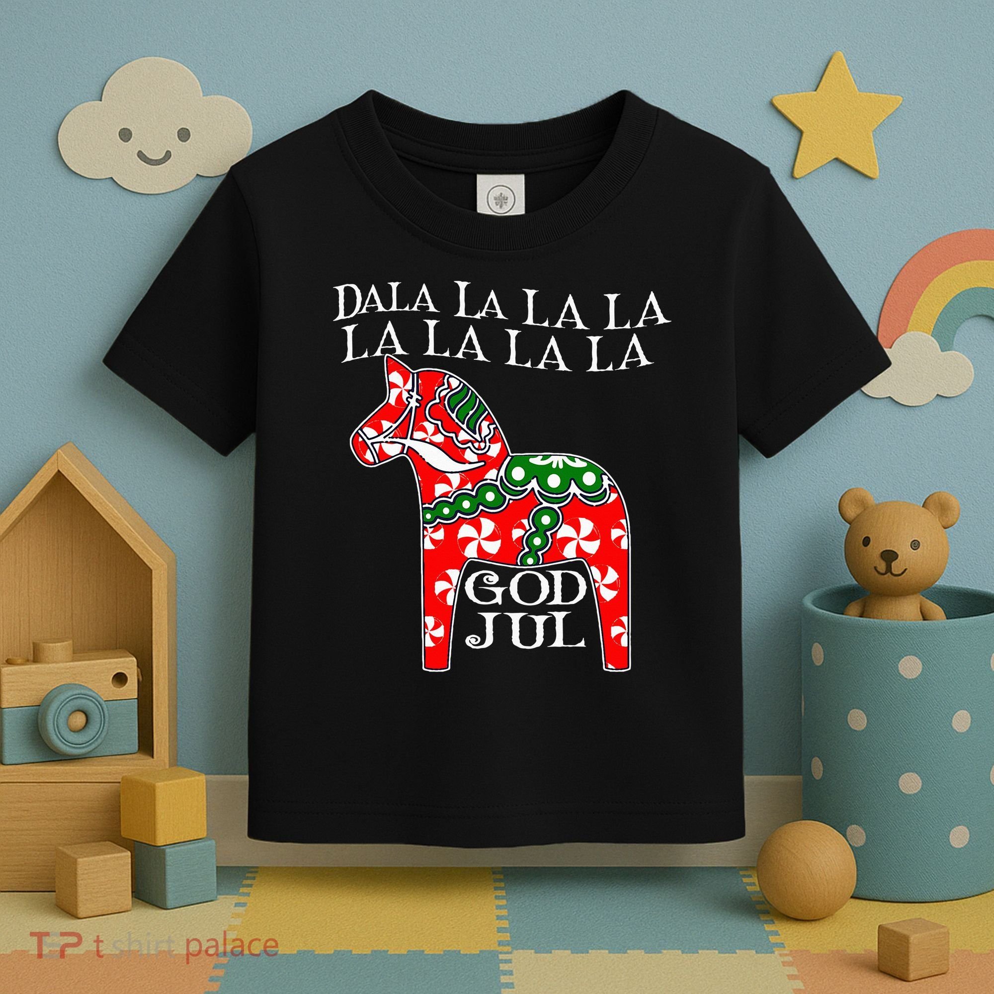 Funny Swedish Christmas God Jul Dala Horse Dalahost Toddler T-Shirt