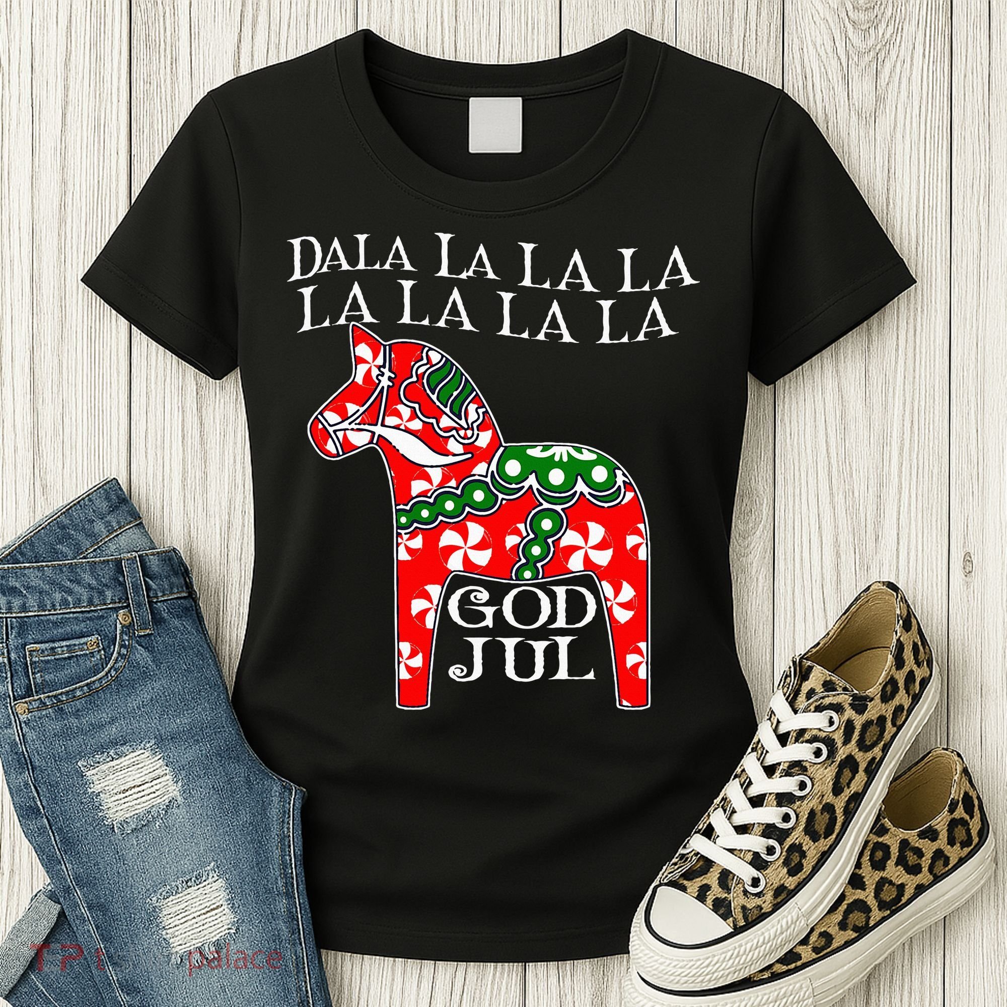 Funny Swedish Christmas God Jul Dala Horse Dalahost Women's T-Shirt